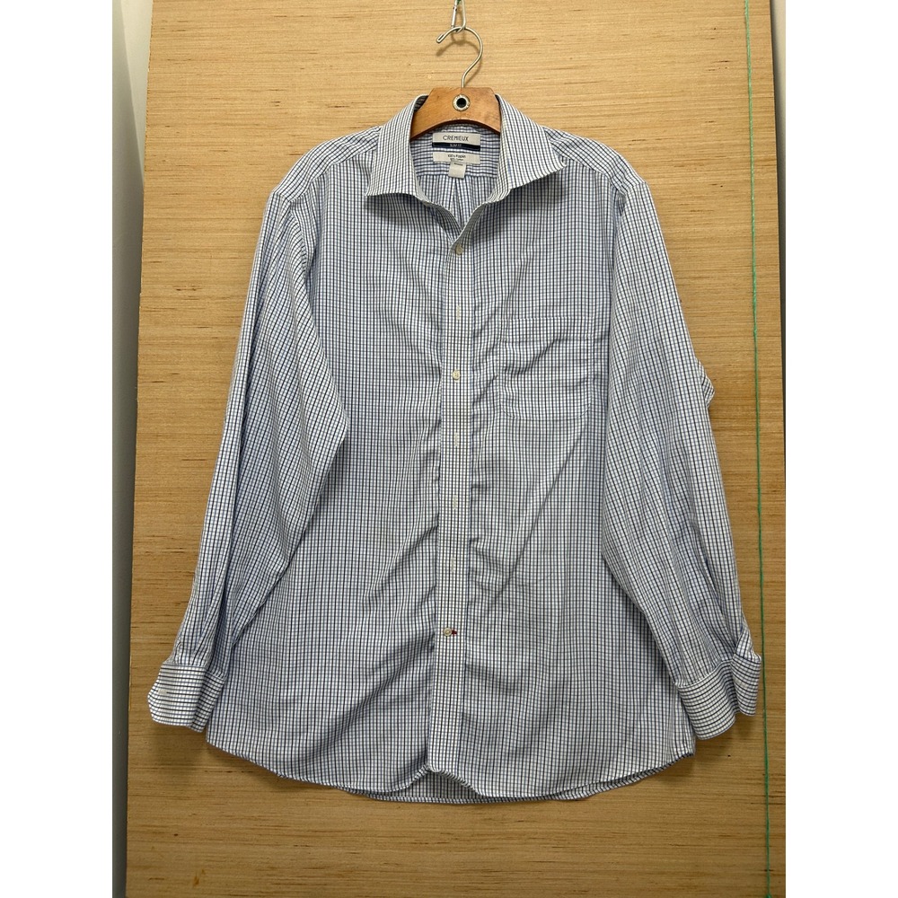 Cremieux Slim Fit Mens 17 35 Blue White Poplin Cotton Button Down Shirt